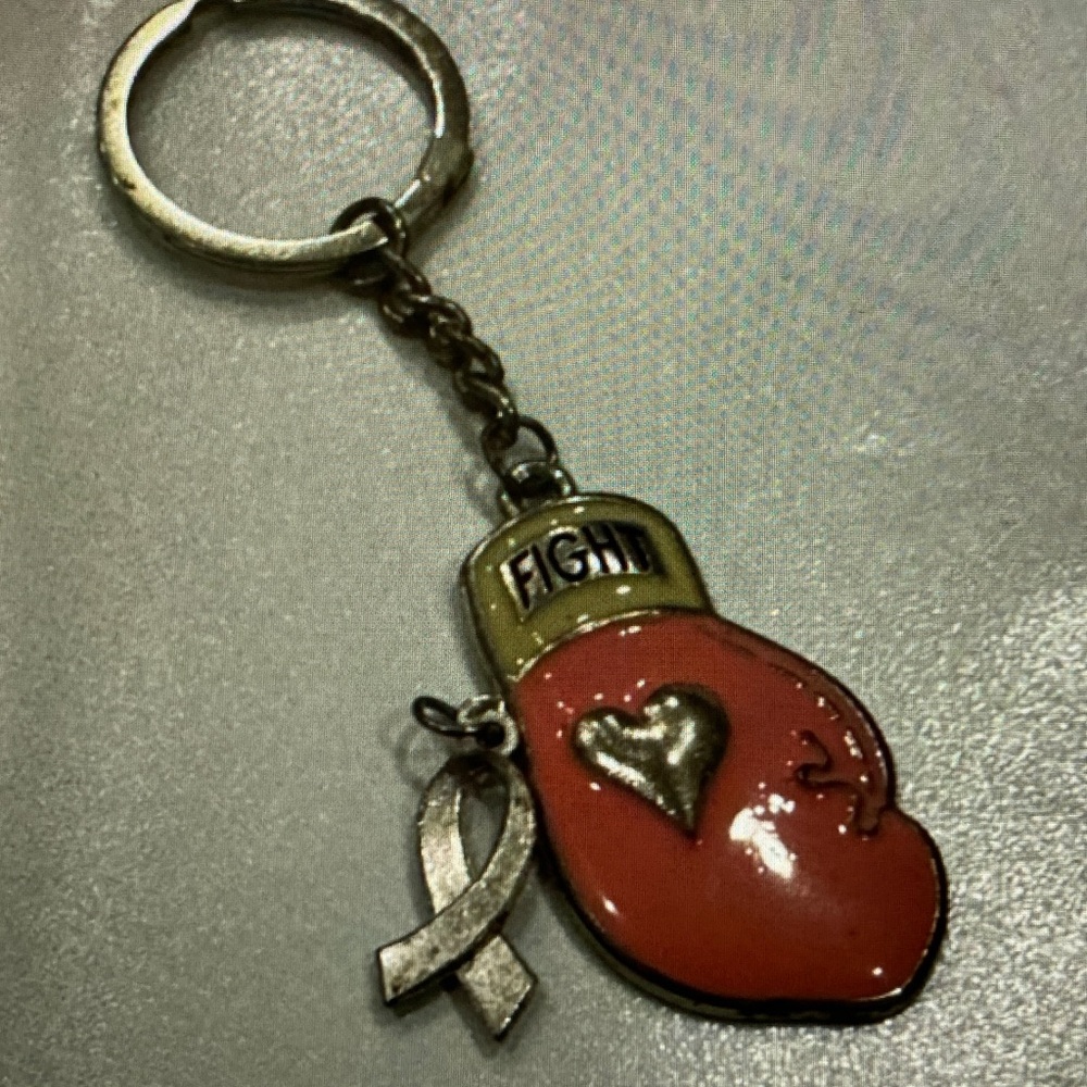 Fight Boxing Glove Keychain with Awareness Ribbon - Red & Gold